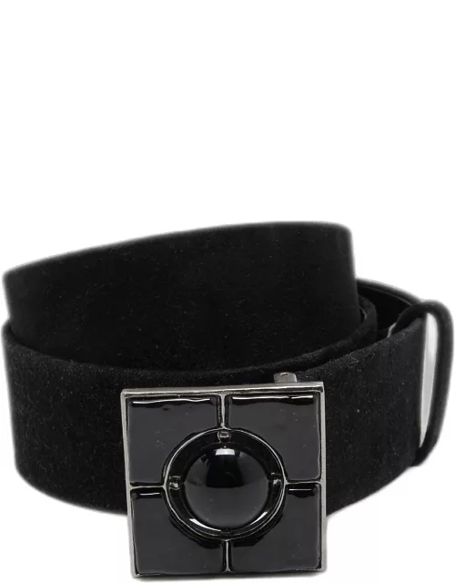 Chanel Black Leather and Suede Square Buckle Belt 105C