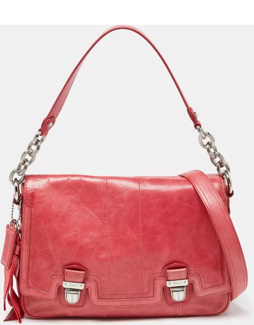 Coach Coral Pink Leather Poppy Flap Shoulder Bag