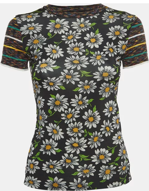M Missoni Collection Black Floral Print Knit Short Sleeve T-Shirt