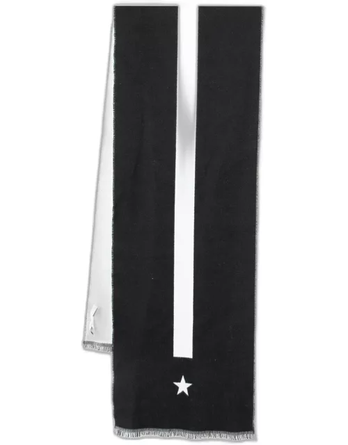 Givenchy White & Black Star Striped Wool Reversible Scarf