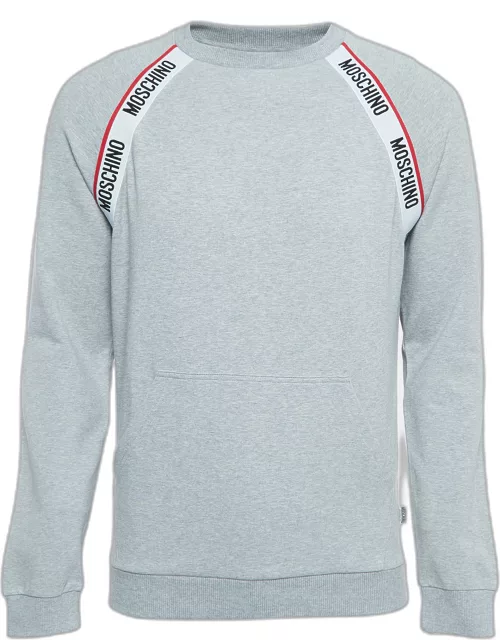 Moschino Underwear Grey Cotton Logo Tape Detail Crew Neck Sweatshirt