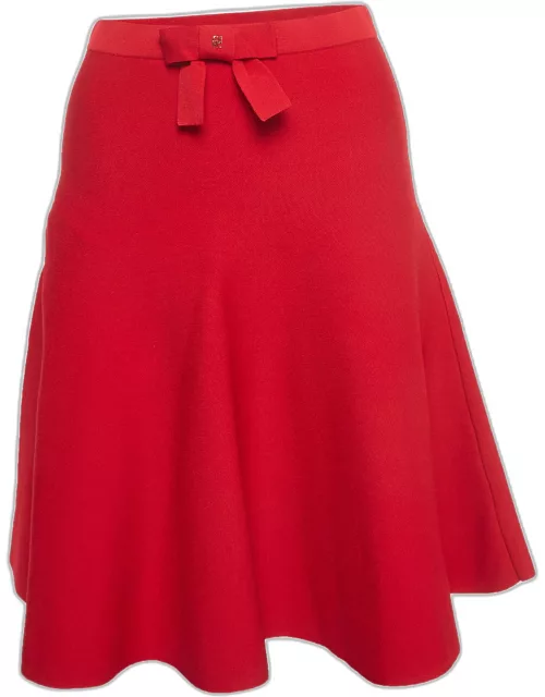CH Carolina Herrera Red Knit Bow Detail Elasticated Waist Mini Skirt