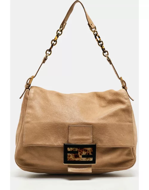 Fendi Beige Shimmer Nubuck Leather Mama Forever Shoulder Bag