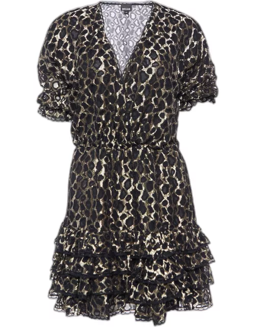 Just Cavalli Black Leopard Lace Ruffle Dress