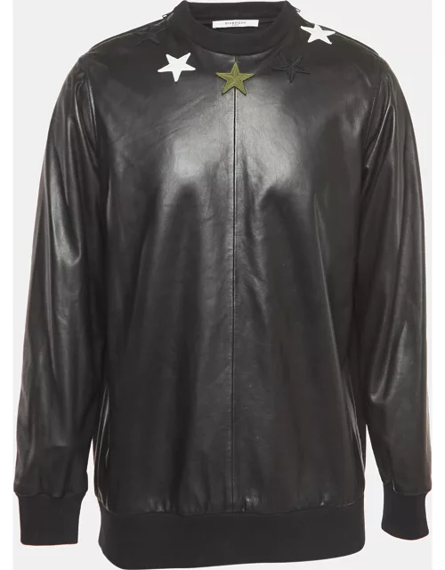 Givenchy Black Lambskin & Neoprene Star Embroidered Sweatshirt