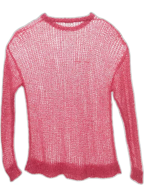 Miu Miu Pink Sequin Embellished Open Knit Sweater
