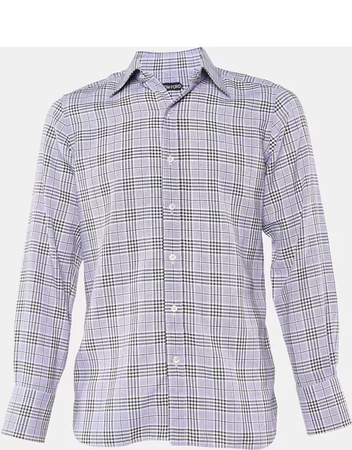 Tom Ford Purple Plaid Checked Cotton Long Sleeve Shirt