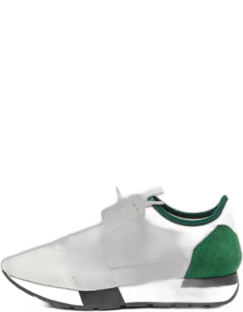 Balenciaga White/Green Leather and Mesh Race Runner Sneaker