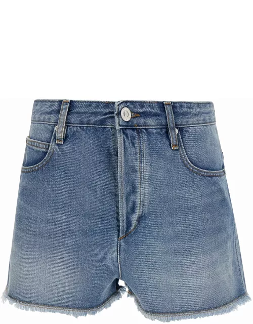 Isabel Marant Light Blue Shorts With Fringed Hem In Cotton Blend Denim Woman