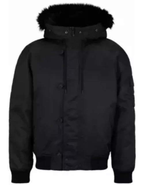 Water-repellent padded jacket with faux-fur hood lining- Black Men's Casual Jacket