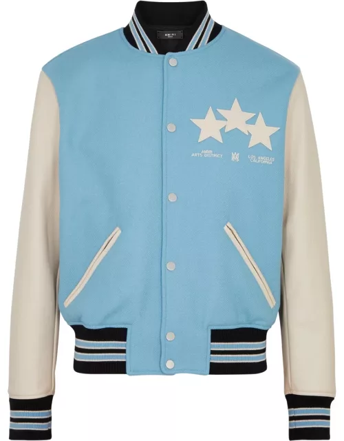 Amiri Stars Panelled Wool-blend Varsity Jacket - Blue