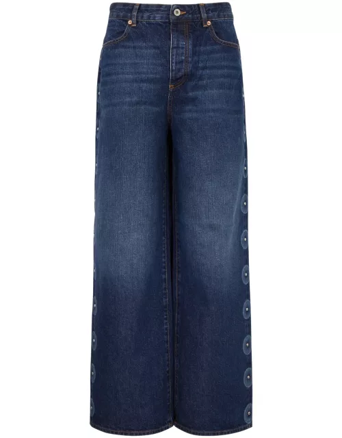 Conner Ives Stud-embellished Wide-leg Jeans - Blue - XS (UK6 / XS)