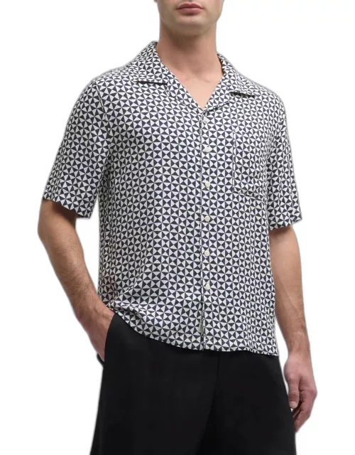 Men's Geometric-Print Short-Sleeve Camp Shirt
