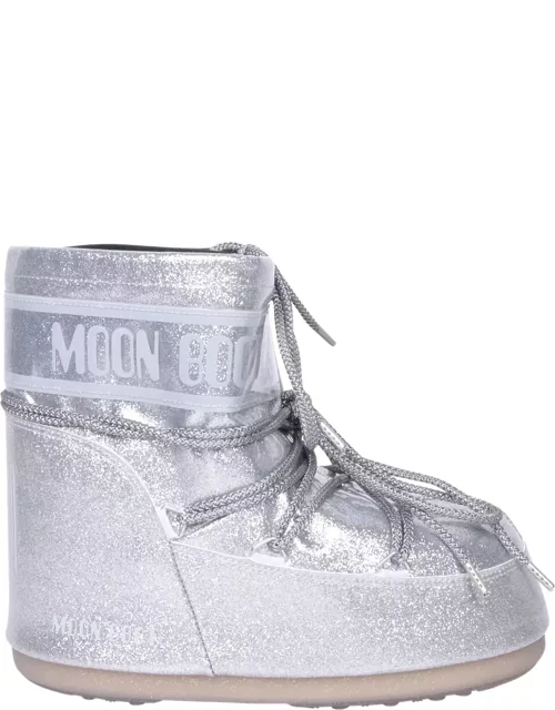 Moon Boot Icon Low Glietter Silver Ankle Boot