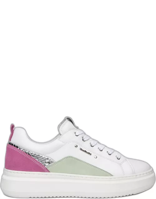Colorblock Mixed Leather Low-Top Sneaker