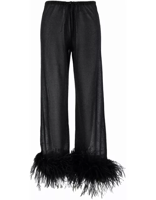 Oseree lumi Plumage Black Pants With Feathers And Drawstring In Polyamide Blend Woman