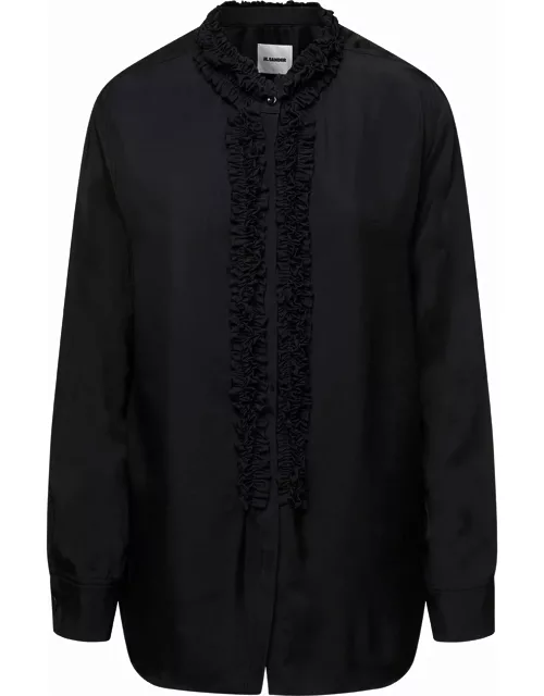 Jil Sander Black Shirt With Ruches In Viscose Woman