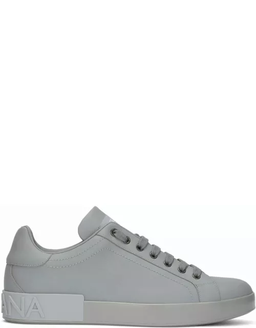 Dolce & Gabbana portofino New Grey Low-top Sneakers With Contrasting Logo In Leather Man