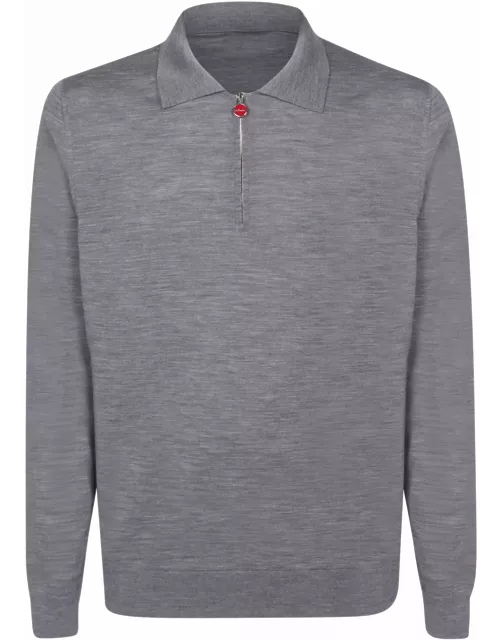 Kiton Mid-zip Grey Polo Shirt