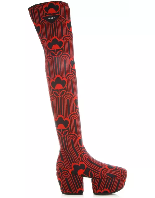 Prada Jaquard Embroidered Boot