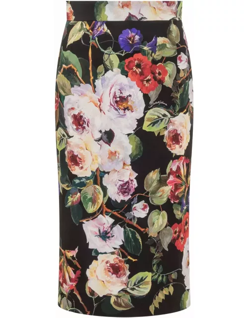Dolce & Gabbana Roseto Silk Charmeuse Longuette Skirt.