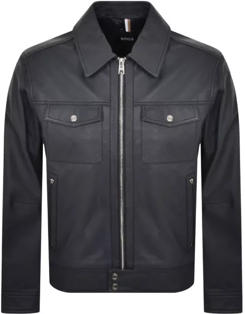 BOSS Malto Leather Jacket Navy