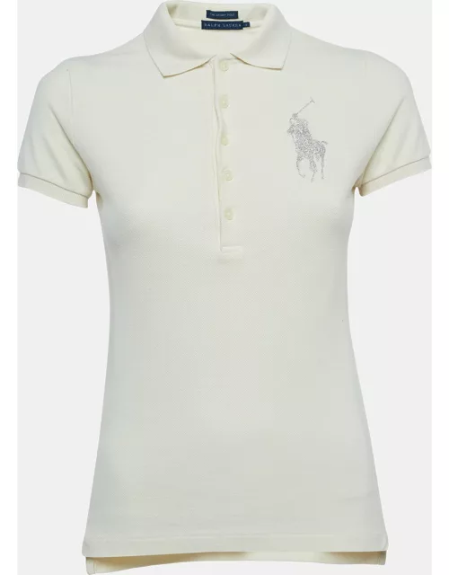 Ralph Lauren Cream Cotton Logo Patch Skinny Polo T-Shirt