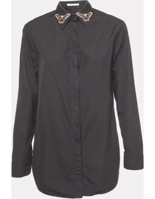 Givenchy Black Cotton Butterfly Patch Collar Button Front Shirt