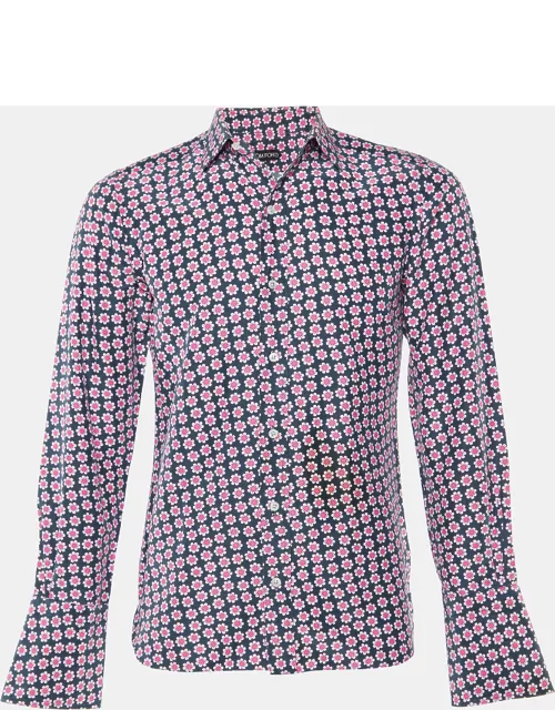 Tom Ford Black/Pink Floral Print Cotton & Silk Long Sleeve Shirt