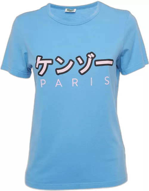 Kenzo Blue Logo Print Cotton Half Sleeve T-Shirt