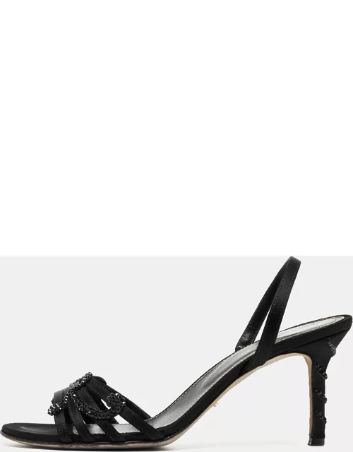 Sergio Rossi Black Satin Embellished Sandal