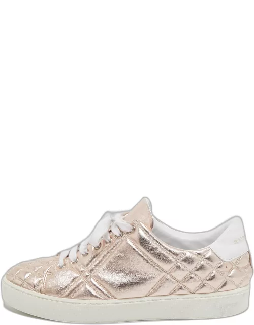 Burberry Metallic Pink Quilted Leather Westford Low Top Sneaker