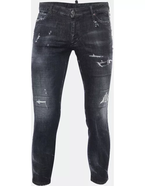 Dsquared2 Black Washed Denim Distressed Skinny Cropped Jeans