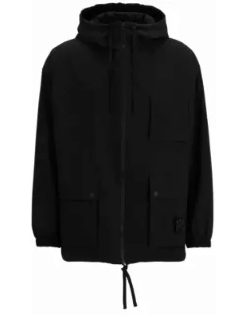 Water-repellent parka jacket with stacked-logo buckle- Black Men's Casual Jacket