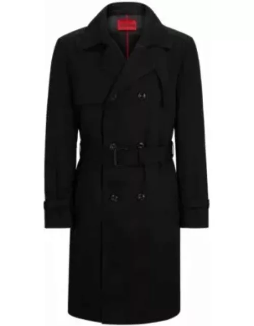Water-repellent trench coat with buckled belt- Black Men's Trench Coat