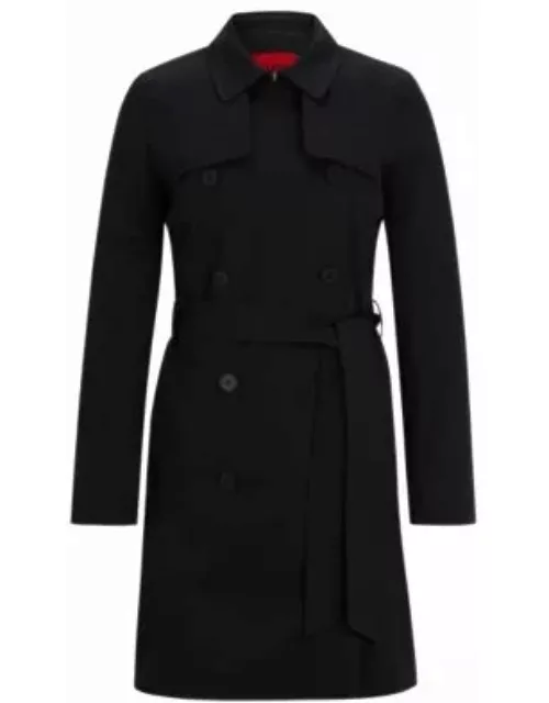 Belted trench coat in stretch cotton- Black Women's Trench Coat