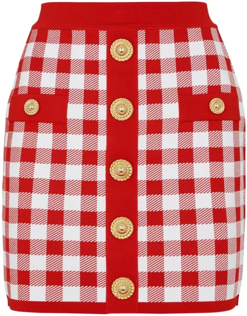 Balmain Checked Knitted Mini Skirt - Red - 40 (UK12 / M)