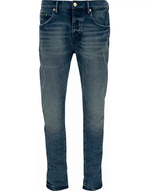 Purple Brand Blue Skinny Jeans With Rips In Stretch Cotton Denim Man