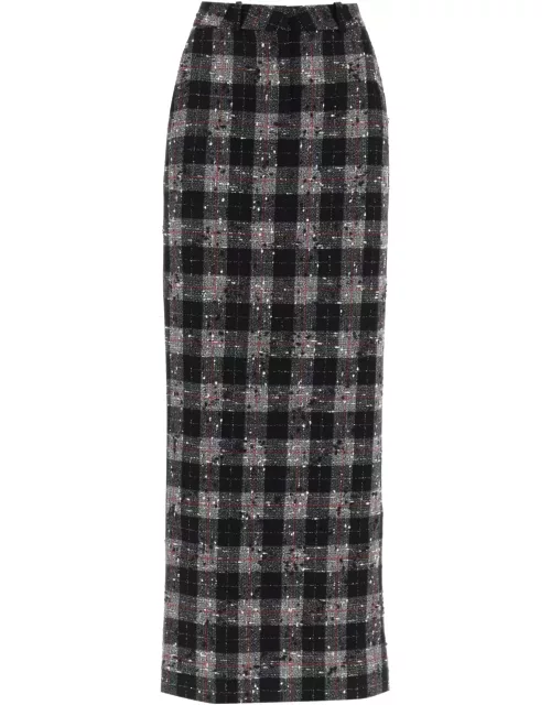Alessandra Rich Maxi Skirt In Boucle Fabric With Check Motif