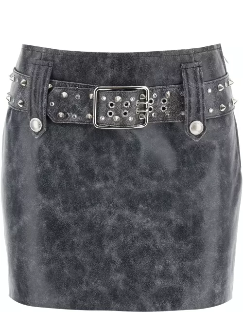 Alessandra Rich Leather Mini Skirt With Belt And Applique