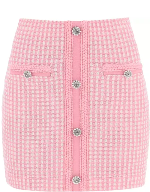 self-portrait Lurex Knitted Mini Skirt With Diamanté Button