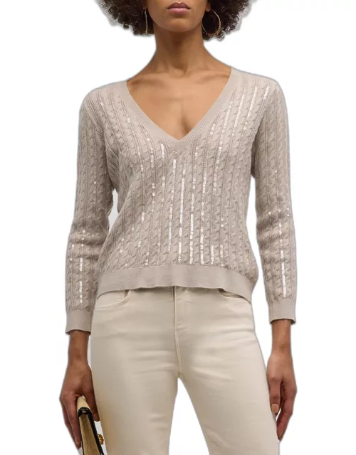 Trinity Sequin Cable-Knit Sweater