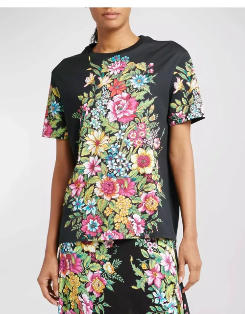 Bouquet Floral-Print Short-Sleeve Cotton T-Shirt
