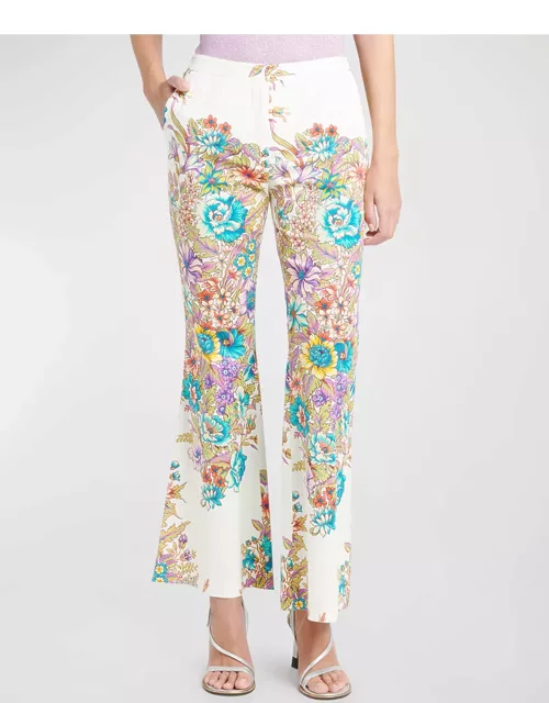 Mid-Rise Engineer Bouquet Floral-Print Flared Ankle Cotton Pant