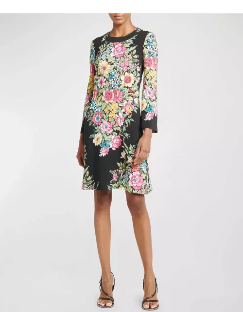 Bouquet Floral-Print Long-Sleeve Jersey Dres