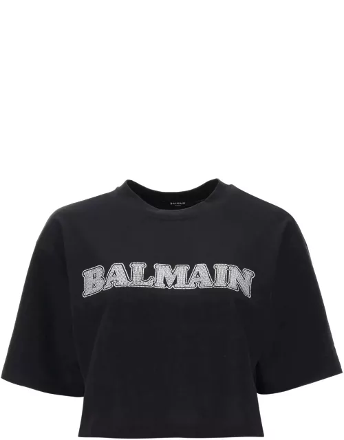BALMAIN Rhinestone-studded logo T-shirt