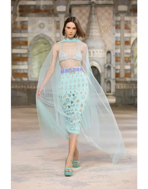 Georges Hobeika Beaded Bralette & Skirt with Tulle Shaw