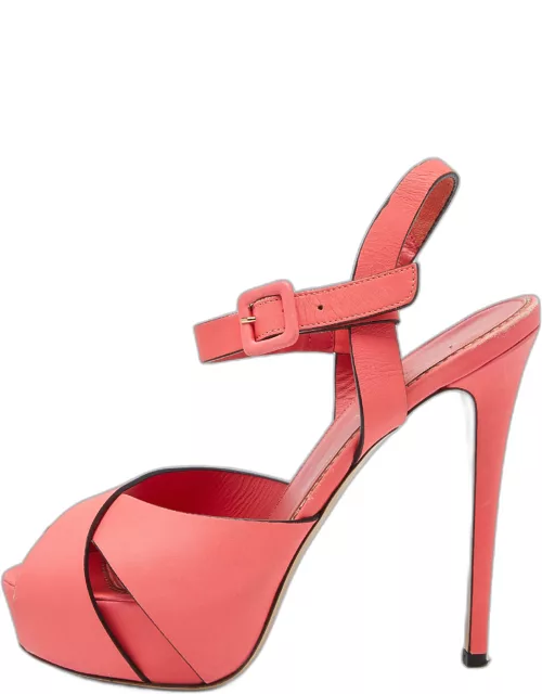 Le Silla Coral Pink Leather Ankle Strap Platform Sandal