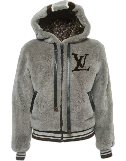 Louis Vuitton Grey Monogram Mink Fur Hooded Bomber Jacket