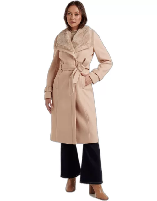 Forever New Women's Talia Faux Fur Collar Wrap Coat in Blush